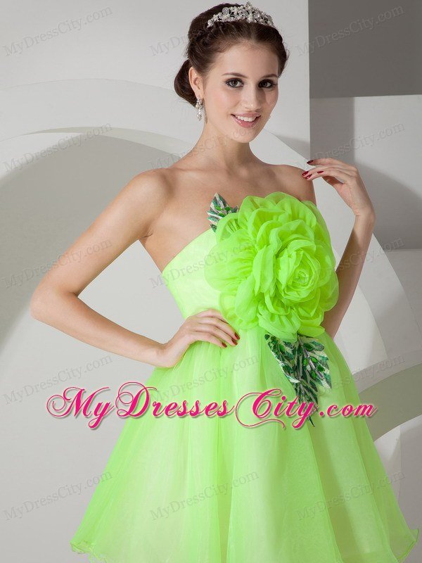 Mini-length Strapless Prom Dress with Hand Made Flowers