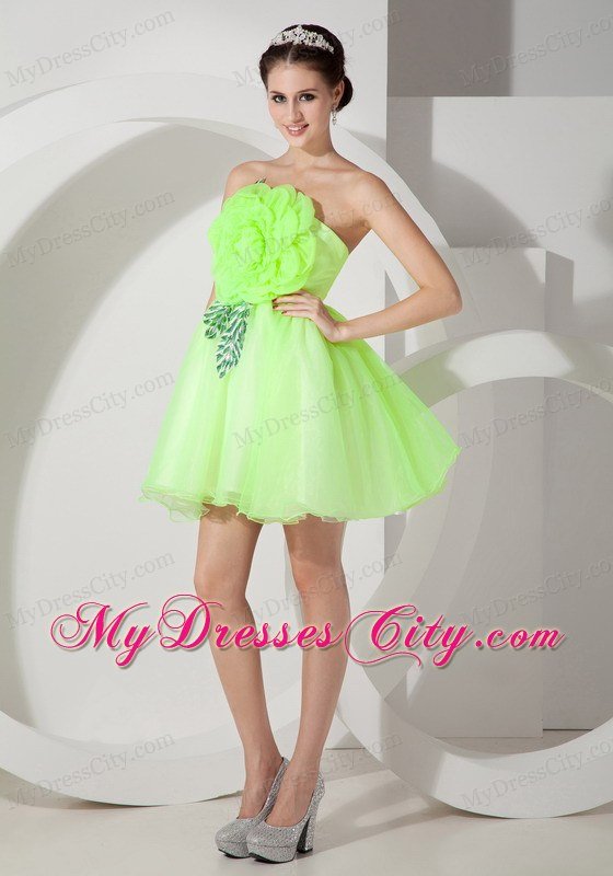 Mini-length Strapless Prom Dress with Hand Made Flowers