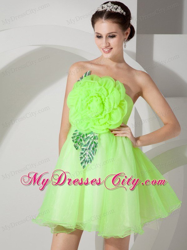 Mini-length Strapless Prom Dress with Hand Made Flowers