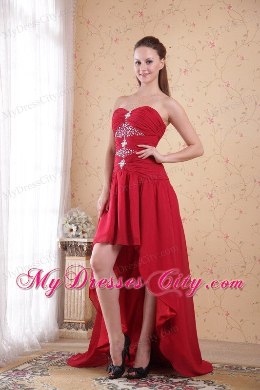 Red Sweetheart High-low Chiffon Beading Prom Dress for Girls