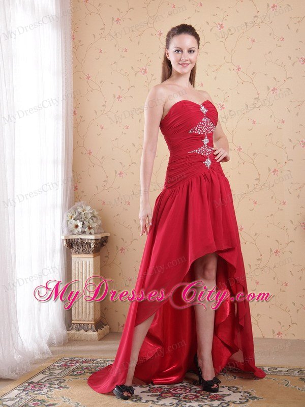 Red Sweetheart High-low Chiffon Beading Prom Dress for Girls