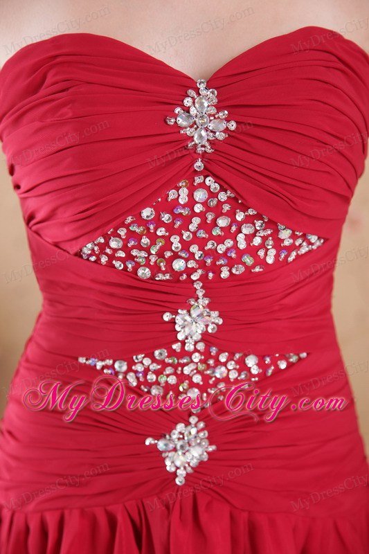 Red Sweetheart High-low Chiffon Beading Prom Dress for Girls