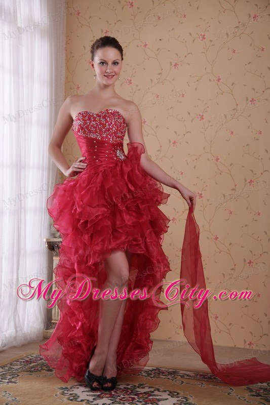 High Low Style Dropped Beading Tiered Prom Dress in Red