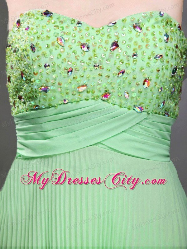 Apple Green Column Pleats Chiffon Beading Prom Dress