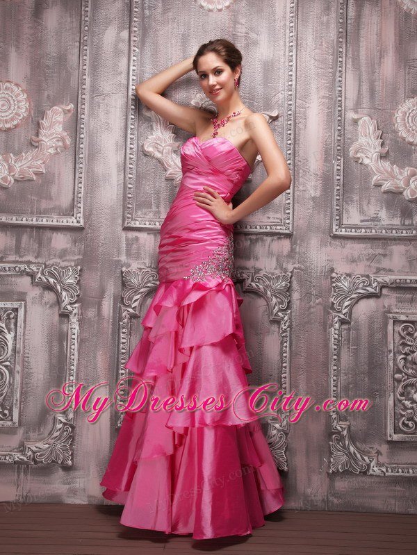 Hot Pink Column Sweetheart Floor-length Beading Prom Dress