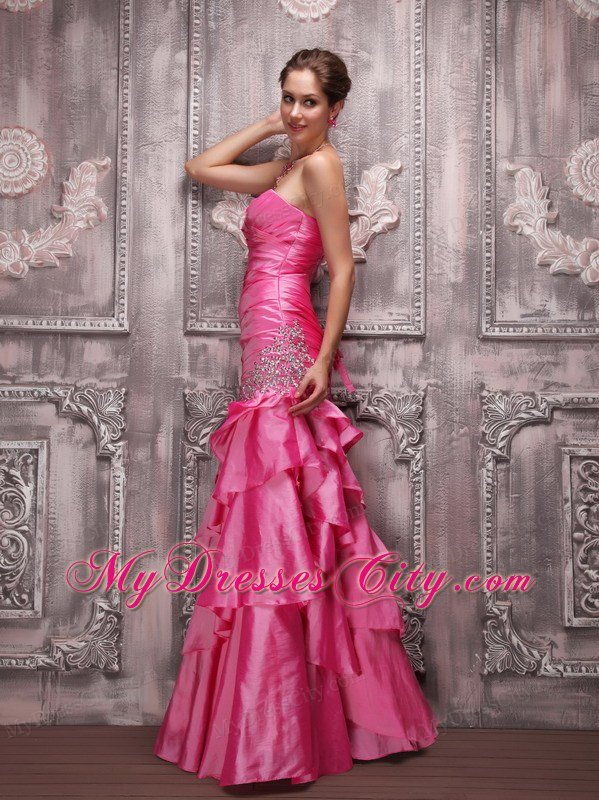 Hot Pink Column Sweetheart Floor-length Beading Prom Dress