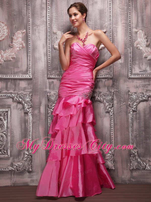 Hot Pink Column Sweetheart Floor-length Beading Prom Dress