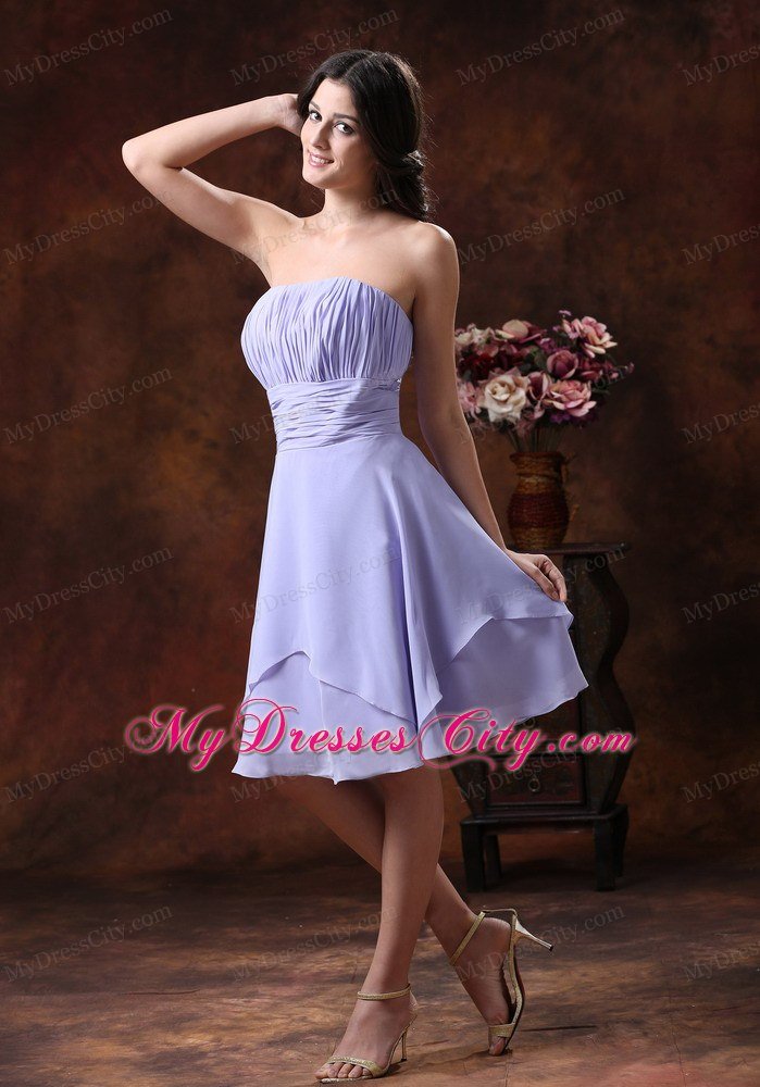 2013 Popular Lilac Strapless Prom Dress with Ruching decorated