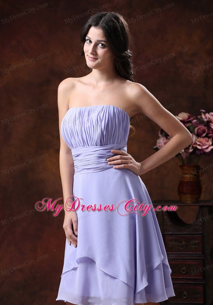 2013 Popular Lilac Strapless Prom Dress with Ruching decorated