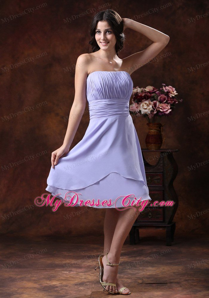 2013 Popular Lilac Strapless Prom Dress with Ruching decorated