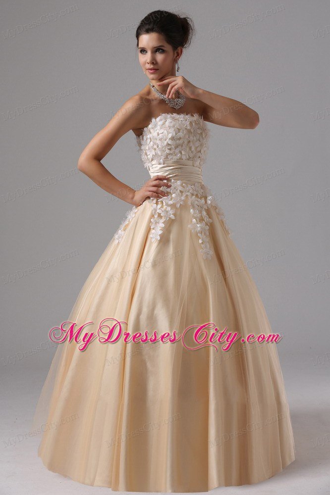 Champagne Appliques Ball Gown Floor-length Prom Dress