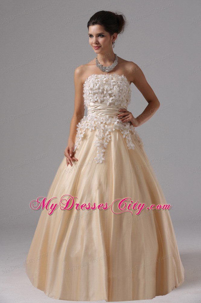 Champagne Appliques Ball Gown Floor-length Prom Dress