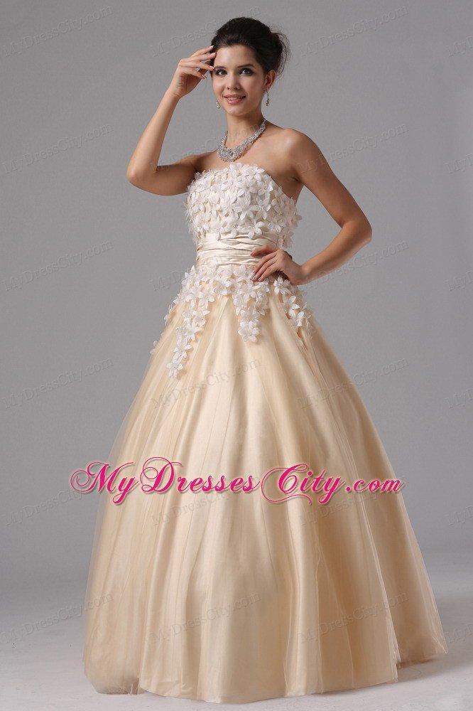 Champagne Appliques Ball Gown Floor-length Prom Dress