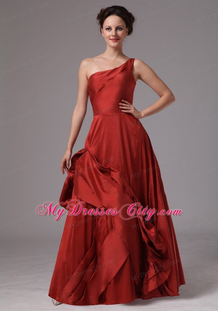 Unique One Shoulder Wine Red Taffeta Prom Dress for Parties