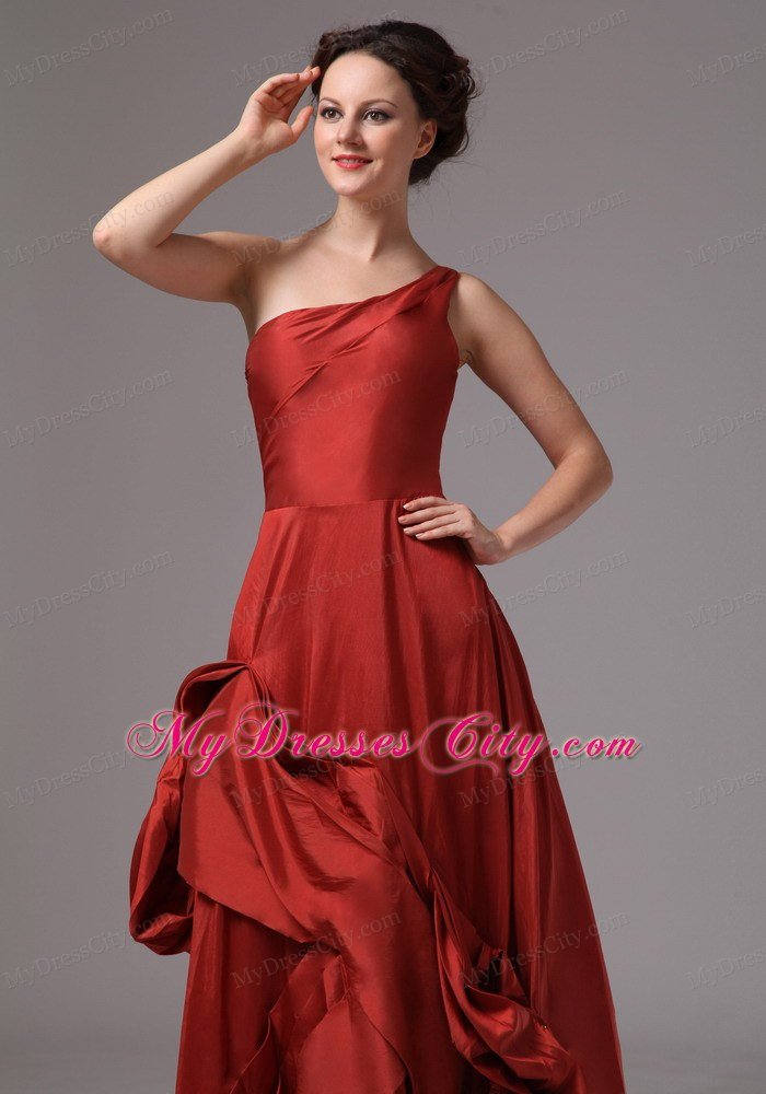 Unique One Shoulder Wine Red Taffeta Prom Dress for Parties