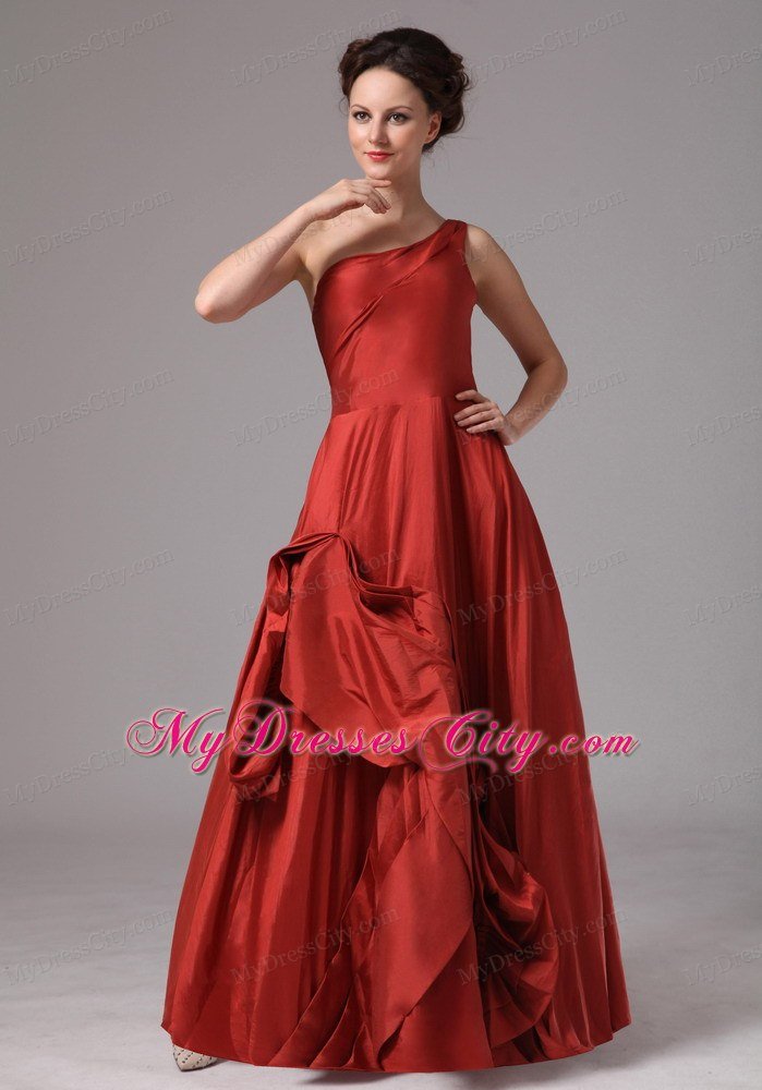 Unique One Shoulder Wine Red Taffeta Prom Dress for Parties