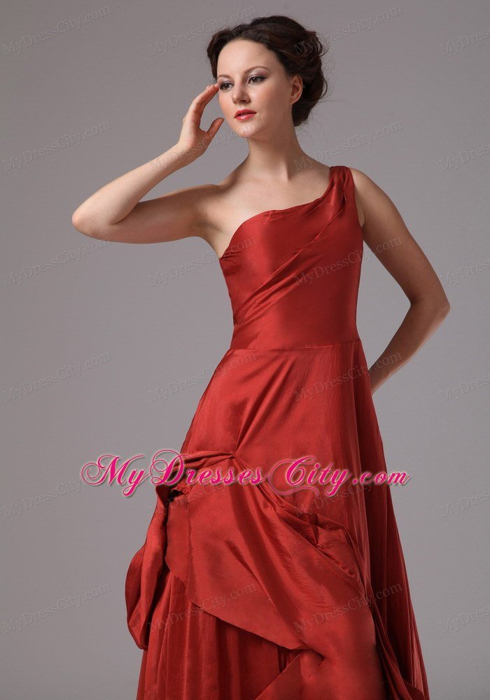 Unique One Shoulder Wine Red Taffeta Prom Dress for Parties