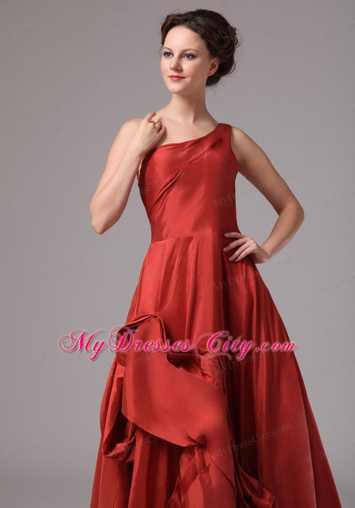 Unique One Shoulder Wine Red Taffeta Prom Dress for Parties