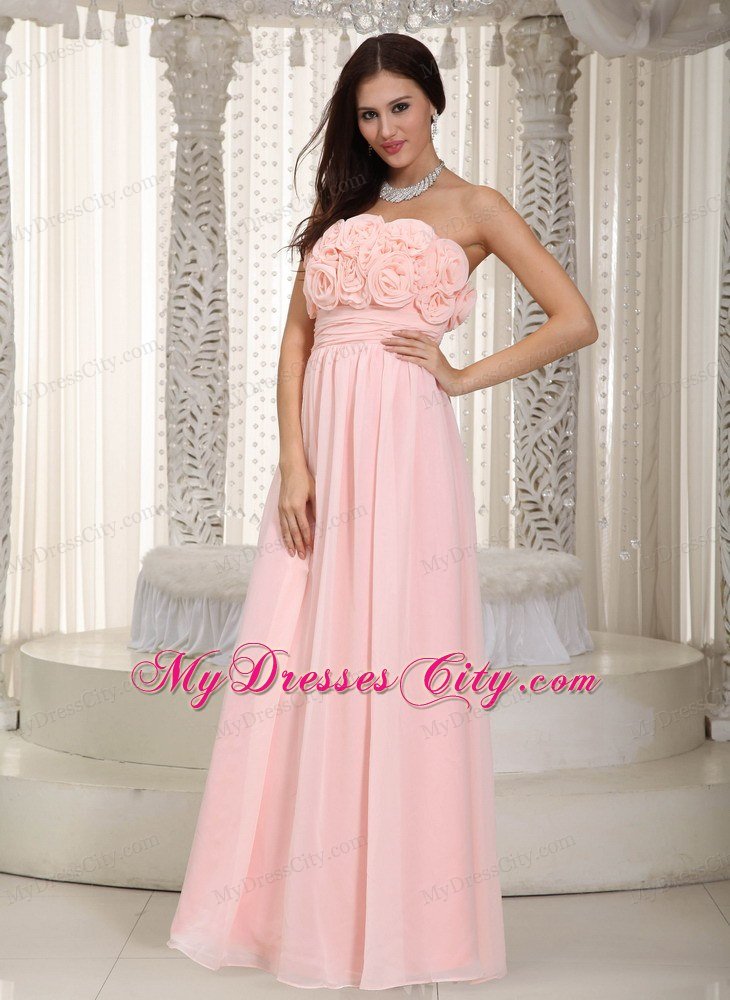 Flowers Strapless Chiffon Empire Simple Cheap Prom Dresses