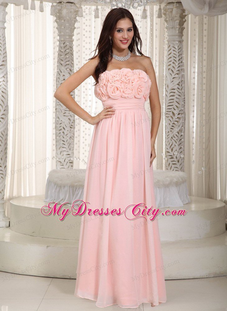 Flowers Strapless Chiffon Empire Simple Cheap Prom Dresses