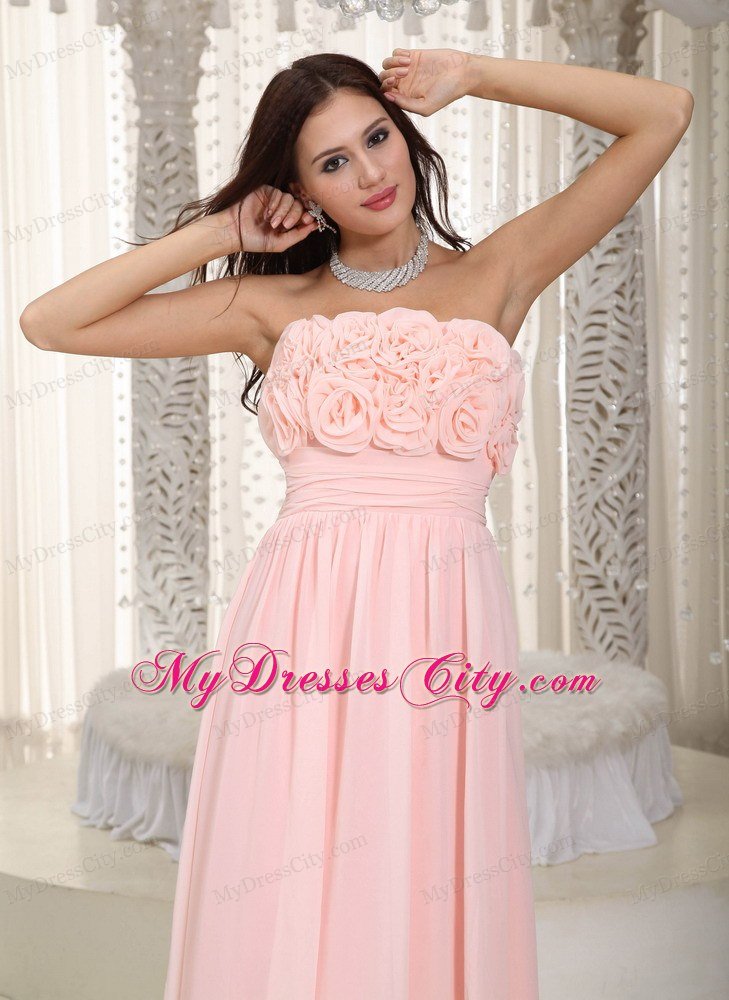 Flowers Strapless Chiffon Empire Simple Cheap Prom Dresses