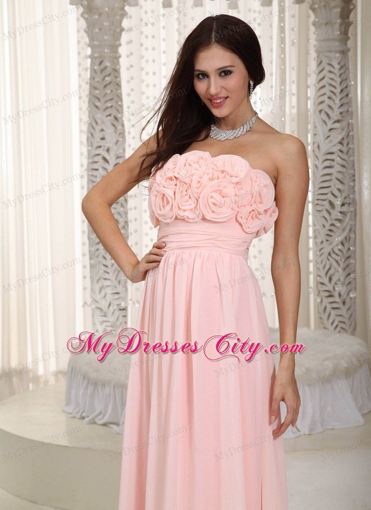 Flowers Strapless Chiffon Empire Simple Cheap Prom Dresses