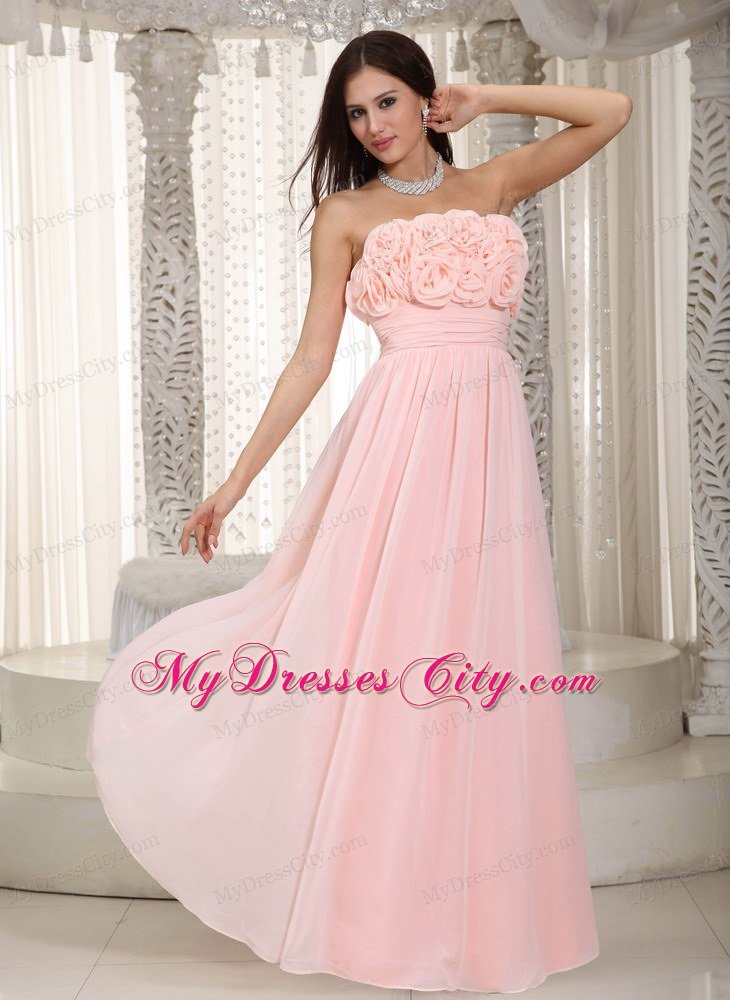 Flowers Strapless Chiffon Empire Simple Cheap Prom Dresses