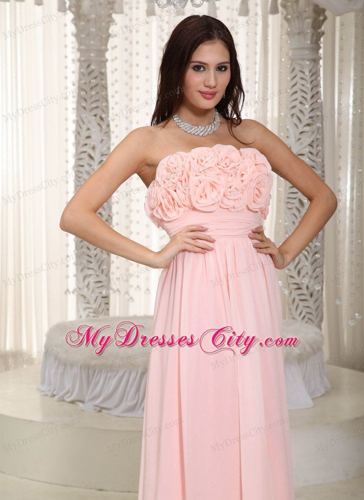 Flowers Strapless Chiffon Empire Simple Cheap Prom Dresses