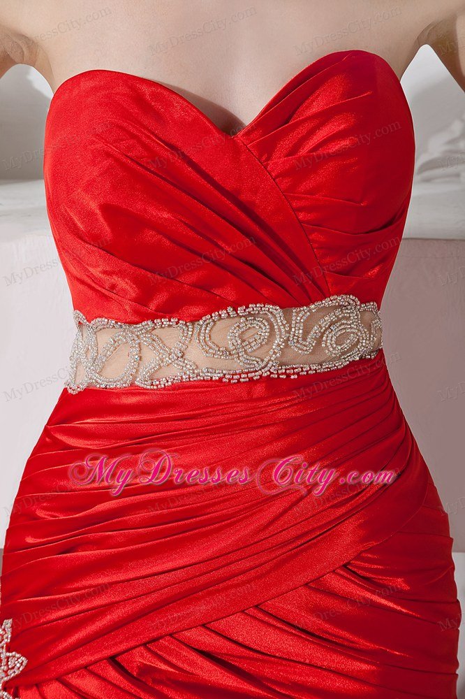 Sweetheart Beaded Mermaid Belt Elegant Red Prom Dress 2013