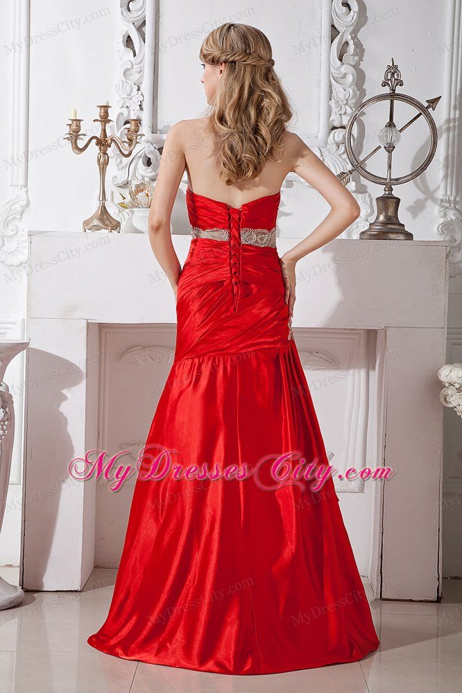 Sweetheart Beaded Mermaid Belt Elegant Red Prom Dress 2013