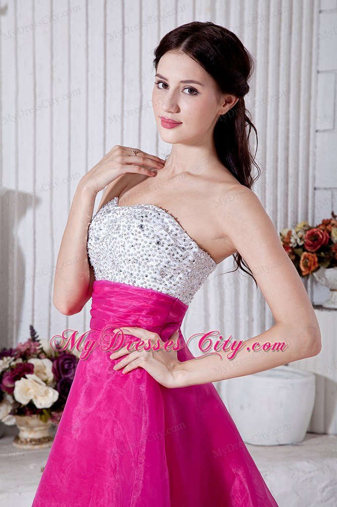 Sweetheart Organza Beading Mini-length Hot Pink Short Prom Dress