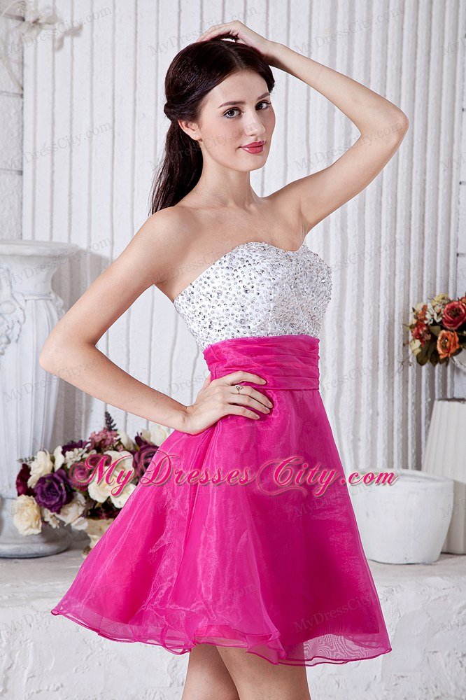 Sweetheart Organza Beading Mini-length Hot Pink Short Prom Dress