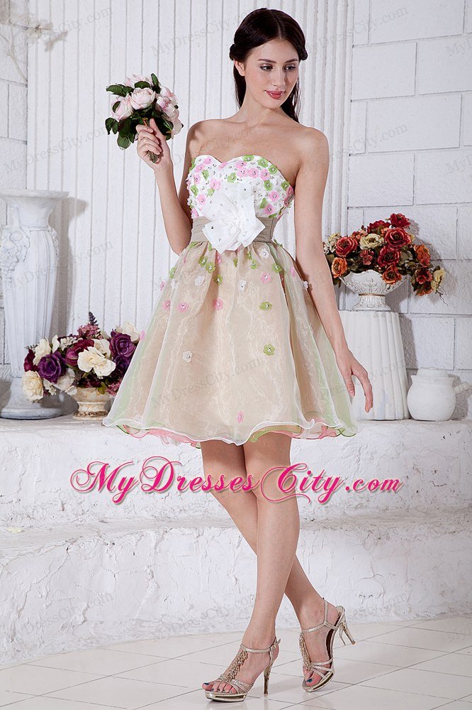 A-line Sweetheart Mini-length Organza Flower Prom Dress for Girls