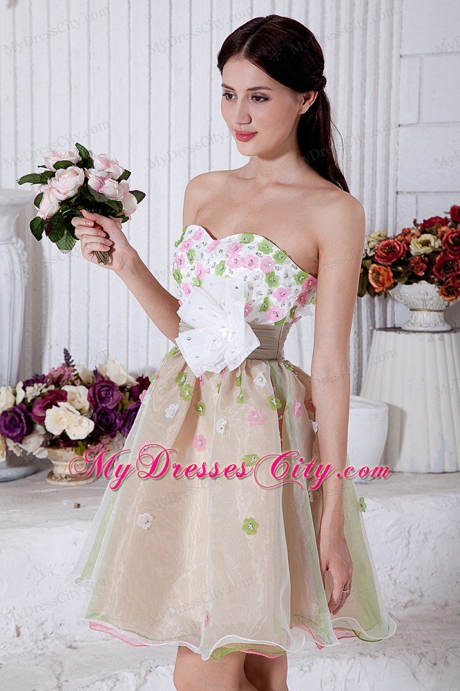 A-line Sweetheart Mini-length Organza Flower Prom Dress for Girls