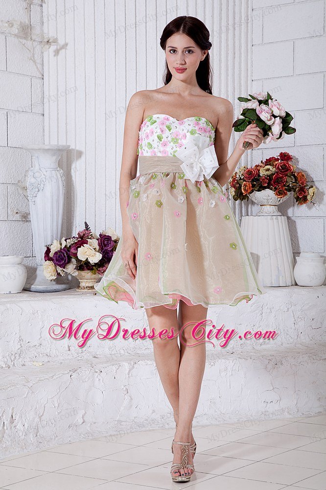 A-line Sweetheart Mini-length Organza Flower Prom Dress for Girls