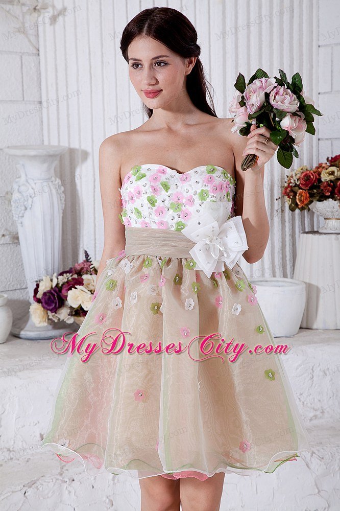 A-line Sweetheart Mini-length Organza Flower Prom Dress for Girls