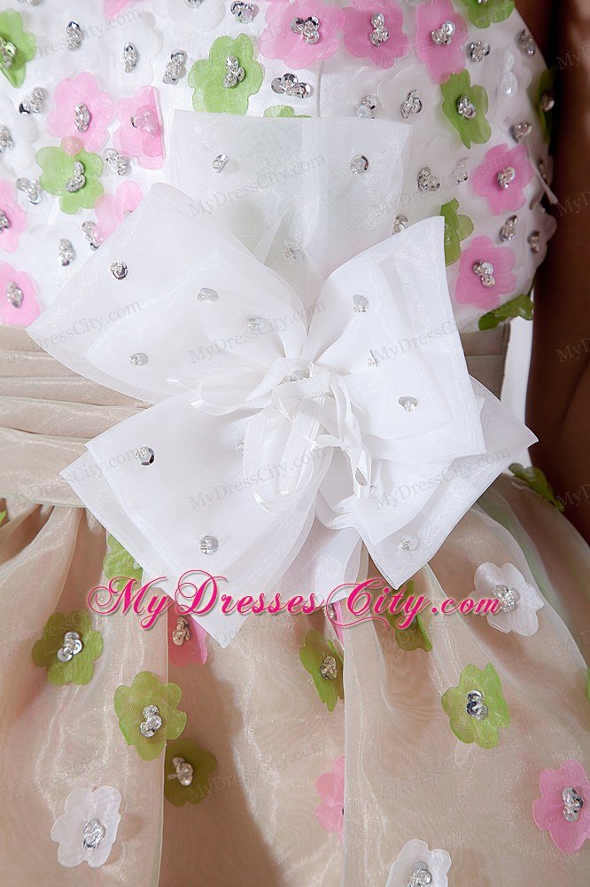 A-line Sweetheart Mini-length Organza Flower Prom Dress for Girls