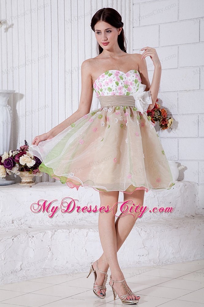 A-line Sweetheart Mini-length Organza Flower Prom Dress for Girls