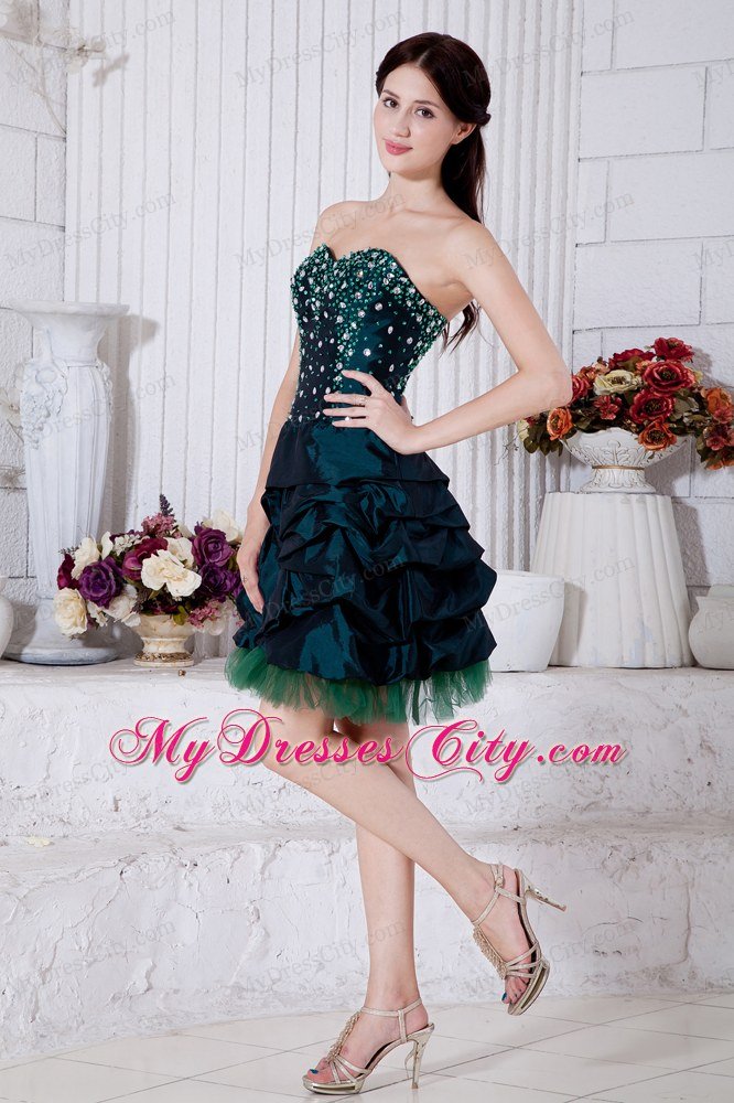 Princess Sweetheart Mini-length Taffeta Beading Teal Prom Dress 2013