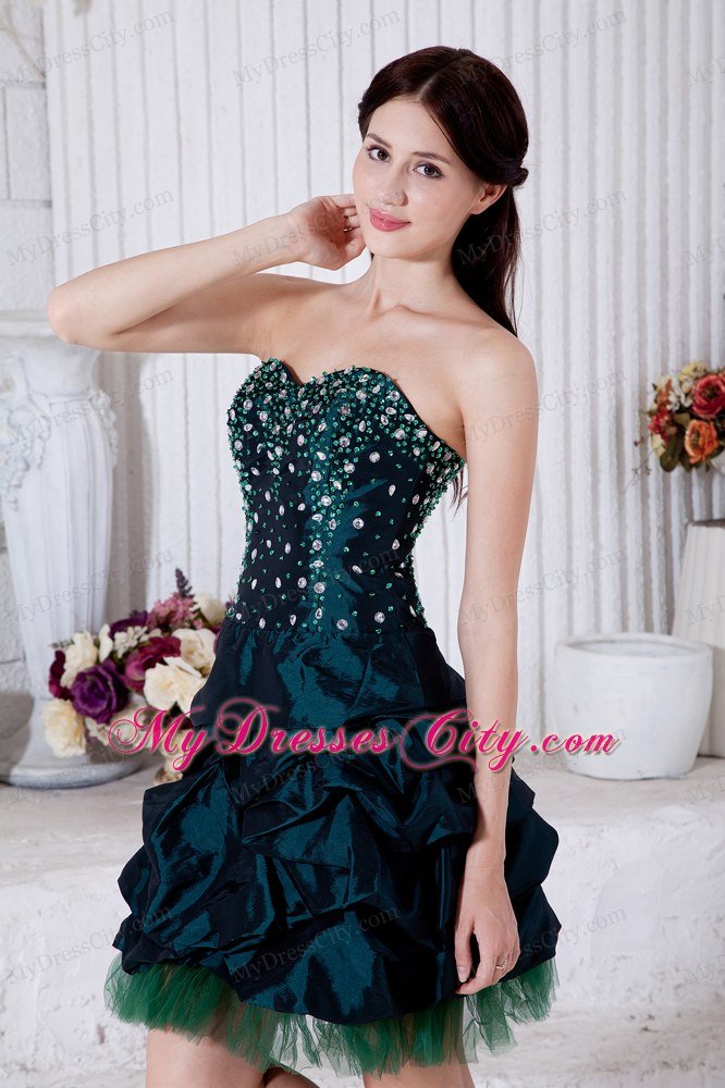 Princess Sweetheart Mini-length Taffeta Beading Teal Prom Dress 2013