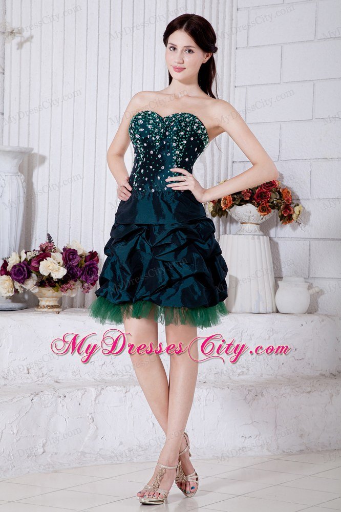 Princess Sweetheart Mini-length Taffeta Beading Teal Prom Dress 2013