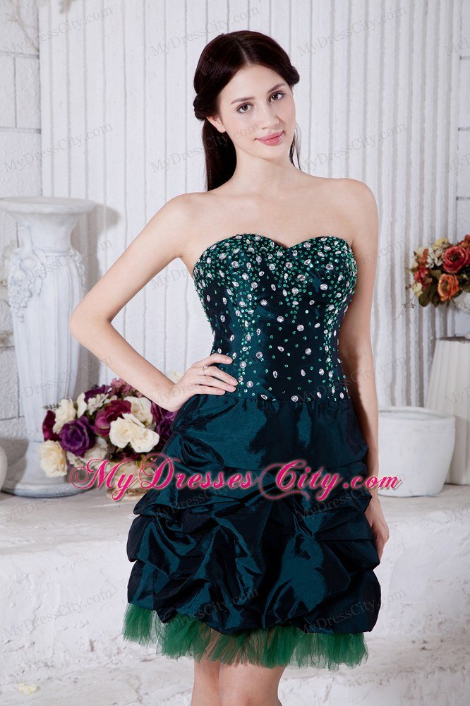 Princess Sweetheart Mini-length Taffeta Beading Teal Prom Dress 2013