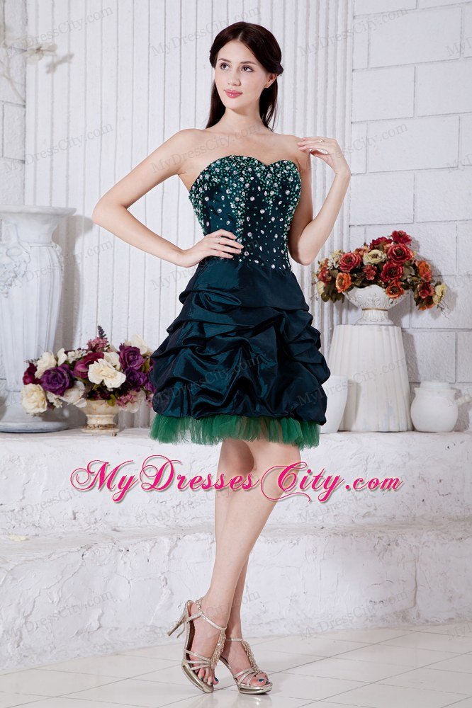 Princess Sweetheart Mini-length Taffeta Beading Teal Prom Dress 2013