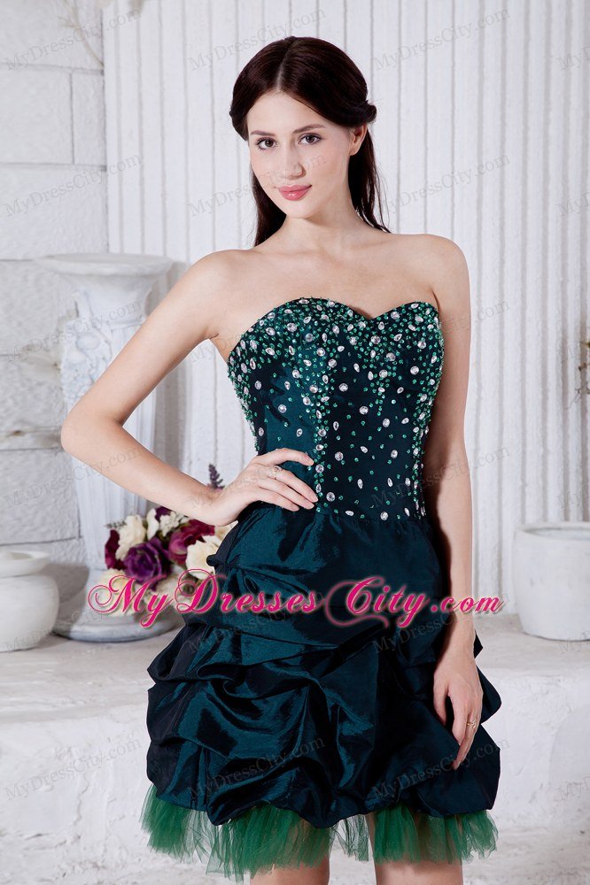 Princess Sweetheart Mini-length Taffeta Beading Teal Prom Dress 2013