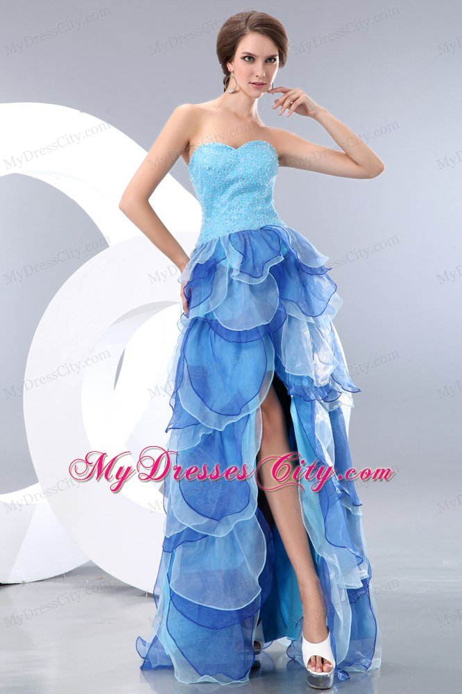 Latest Style Beading A-line Sweetheart Organza Two-toned Blue Prom Dresses