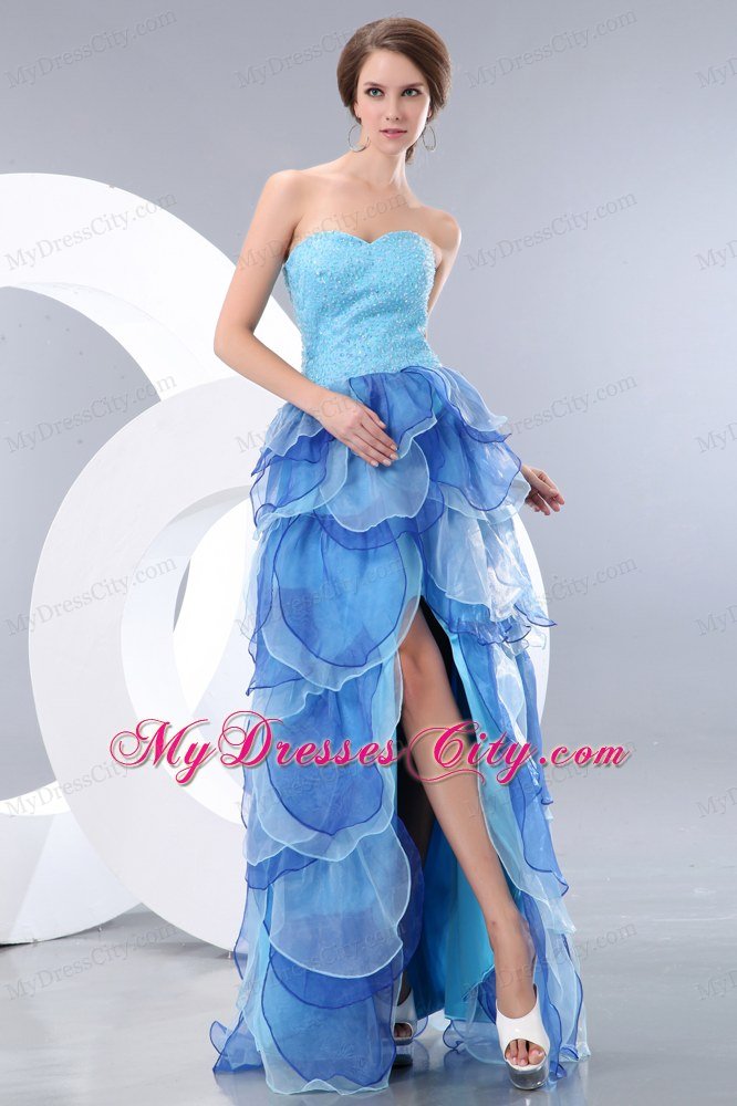 Latest Style Beading A-line Sweetheart Organza Two-toned Blue Prom Dresses