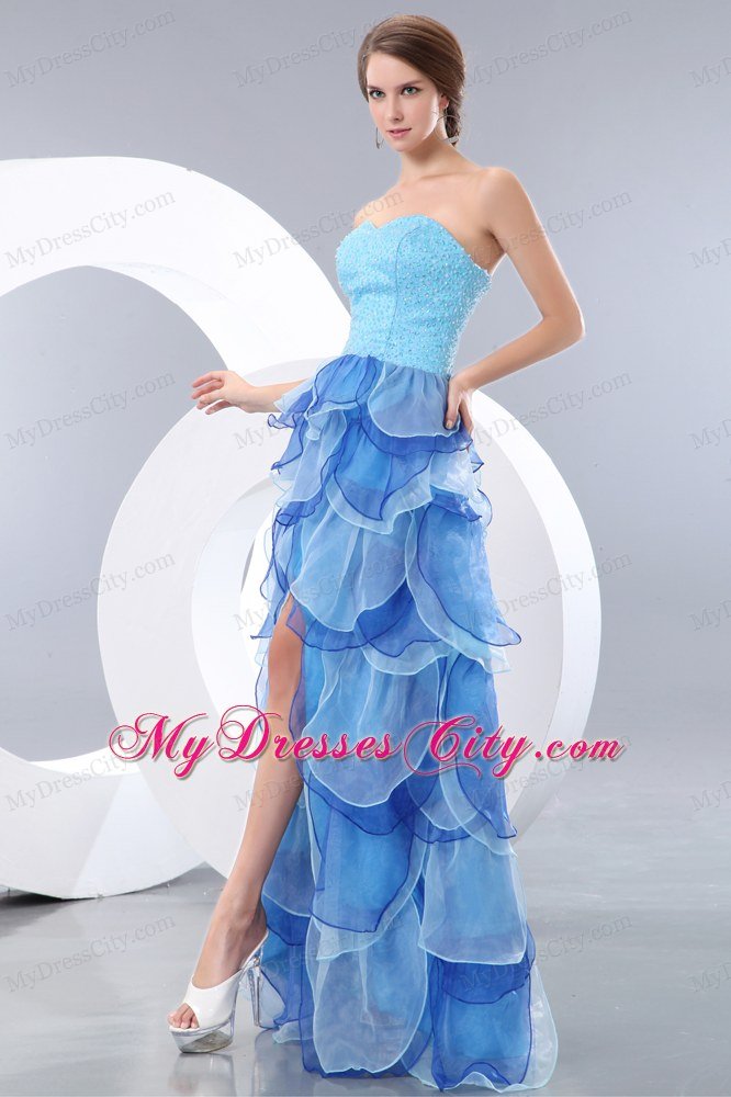 Latest Style Beading A-line Sweetheart Organza Two-toned Blue Prom Dresses