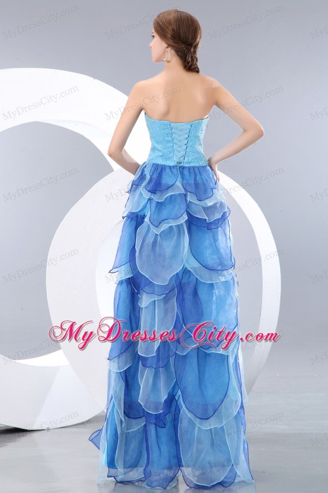 Latest Style Beading A-line Sweetheart Organza Two-toned Blue Prom Dresses