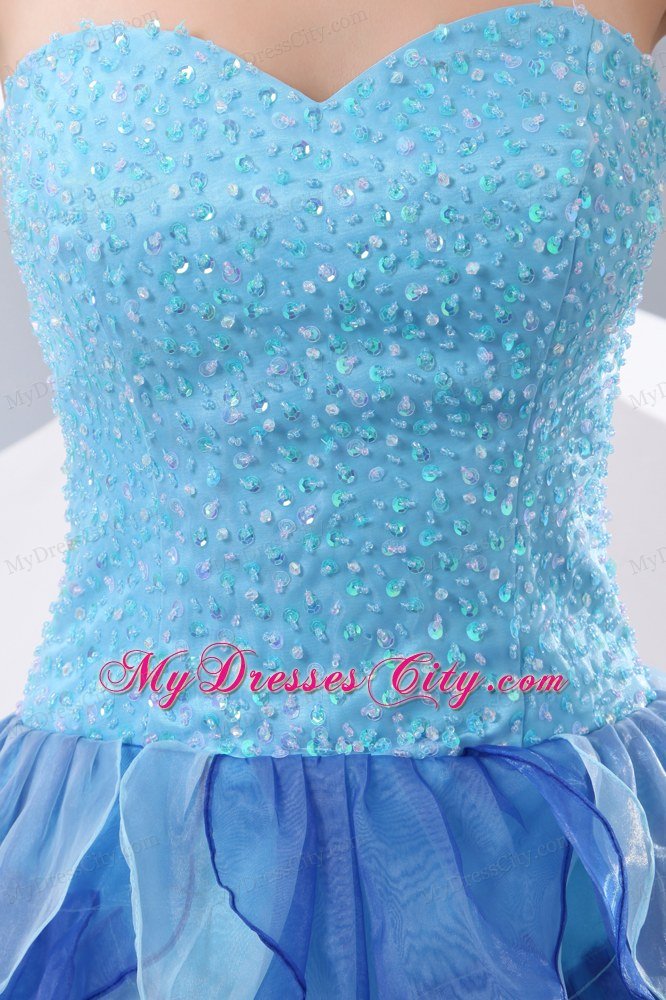 Latest Style Beading A-line Sweetheart Organza Two-toned Blue Prom Dresses