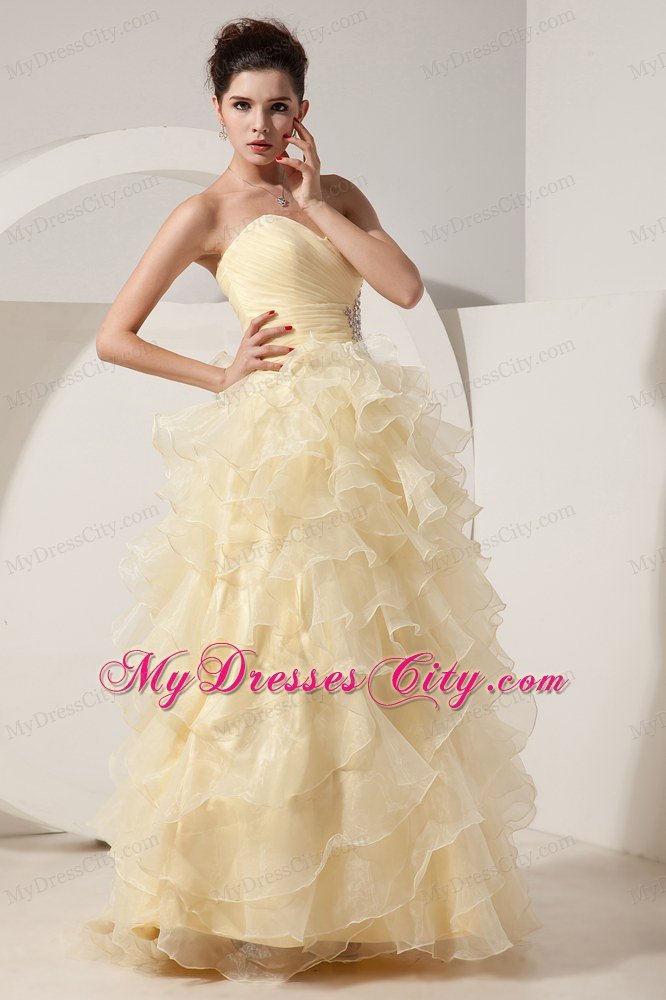 Light Yellow Organza Princess Sweetheart Ruffled Prom Dress for Women